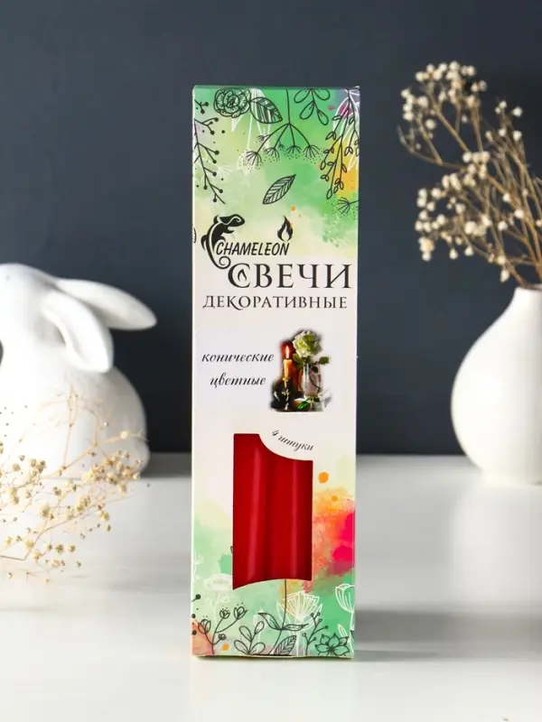 Свечи конические 2,2х24 см (набор 4 шт) 50 гр, 8 ч, цв. МИКС