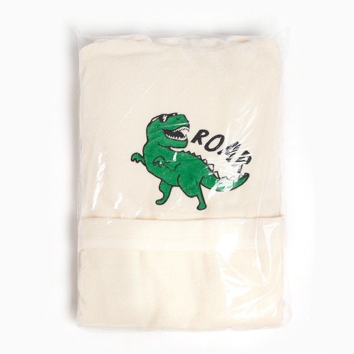 Халат махровый детский "Динозавр" р-р 30 (98-104 см), бежевый