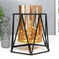 Подсвечник металл, стекло на 1 свечу "Грани" d-7,5 см, золото, чёрный 13х15,5х14,5 см
