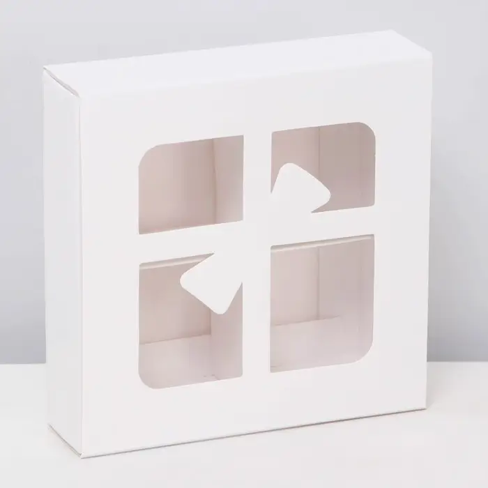 Коробка для 4 конфеты &laquo;Бантик&raquo;, белый 12.5&times;12.5&times;3.5 см