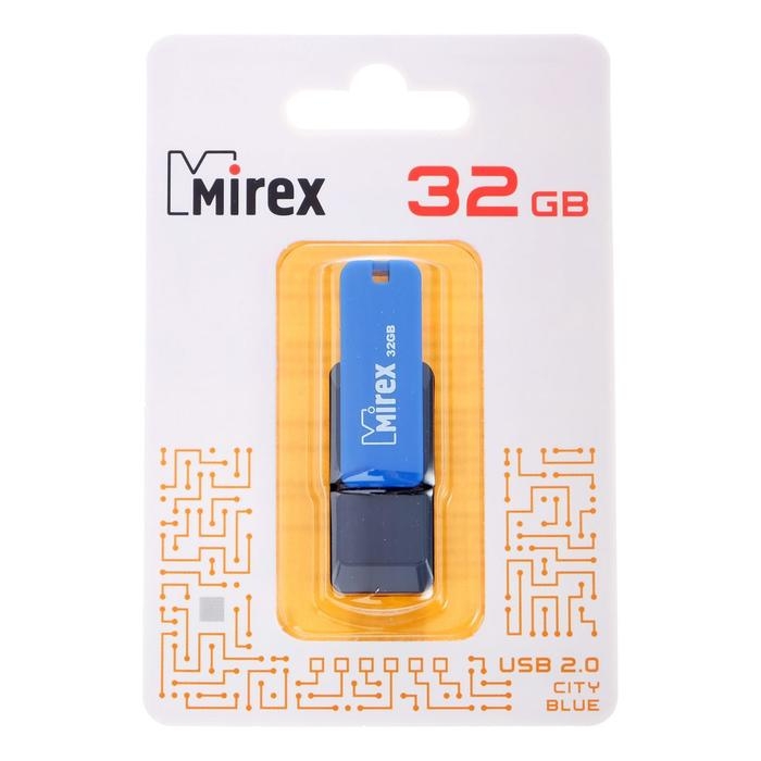 Флешка Mirex CITY BLUE, 32 Гб, USB2.0, чт до 25 Мб/с, зап до 15 Мб/с, синяя