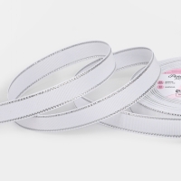 Лента репсовая 15мм*25&plusmn;1ярд(23м&plusmn;1м) серебряный нити №001 белый АУ