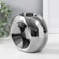 Подсвечник керамика на 1 свечу "Кольцо" d=6 см серебро 16х8х14 см