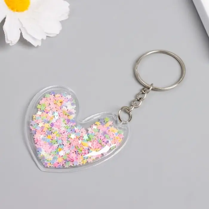 Брелок для ключей на кольце &laquo;Сердечко&raquo;, пластик с глиттером, 5.2&times;4.8 см, МИКС