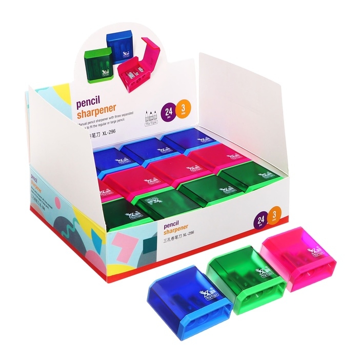 Точилка с контейнером тройная, МИКС Точилка с контейнером тройная, МИКС