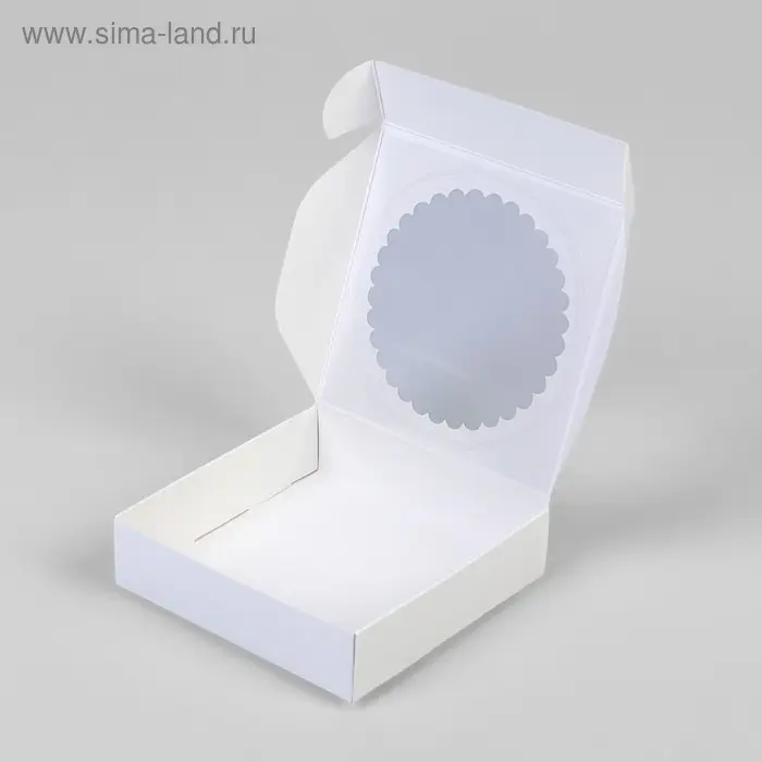 Подарочная коробка сборная с окном, белый, 11.5&times;11.5&times;3 см