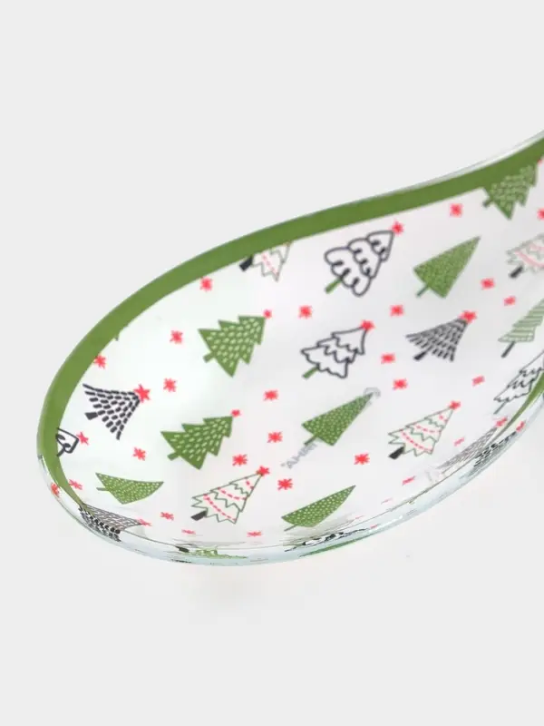 Подставка под ложку &laquo;Елочка&raquo; 26.5&times;9.5&times;2.5 см, стекло, белая, зелёная