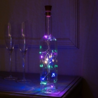 Гирлянда &laquo;Нить&raquo; 1 м роса с пробкой, IP44, серебристая нить, 10 LED, свечение мульти, солнечная батарея