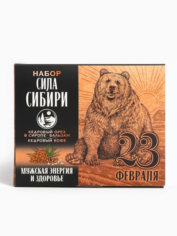Набор &laquo;Сила Сибири&raquo;: кедровый орех в сосновом сиропе 25 г., бальзам 100 мл., кедрокофе 50 г.