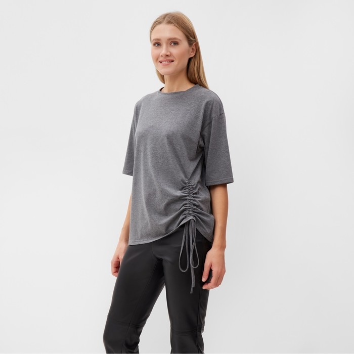 Футболка женская с кулиской MINAKU REGULAR FIT: цвет серый, р-р 42 Футболка женская с кулиской MINAKU REGULAR FIT: цвет серый, р-р 42
