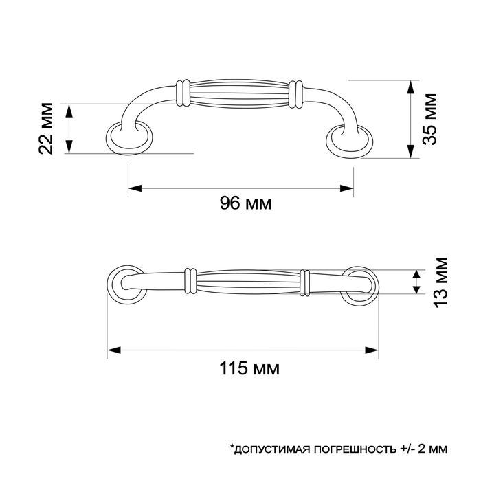 Ручка-скоба PC176АB LIGHT, м/о 96 мм, цвет бронза