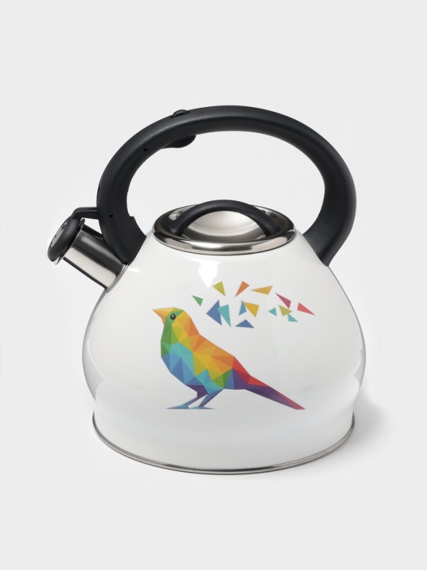Чайник со свистком из нержавеющей стали Доляна Magic birds, 3 л, с индикатором нагрева, индукция