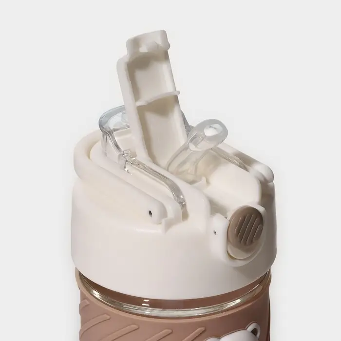 Бутылка для воды стеклянная, с крышкой и трубочкой &laquo;Бьорн&raquo;, 400 мл, цвет бежевый