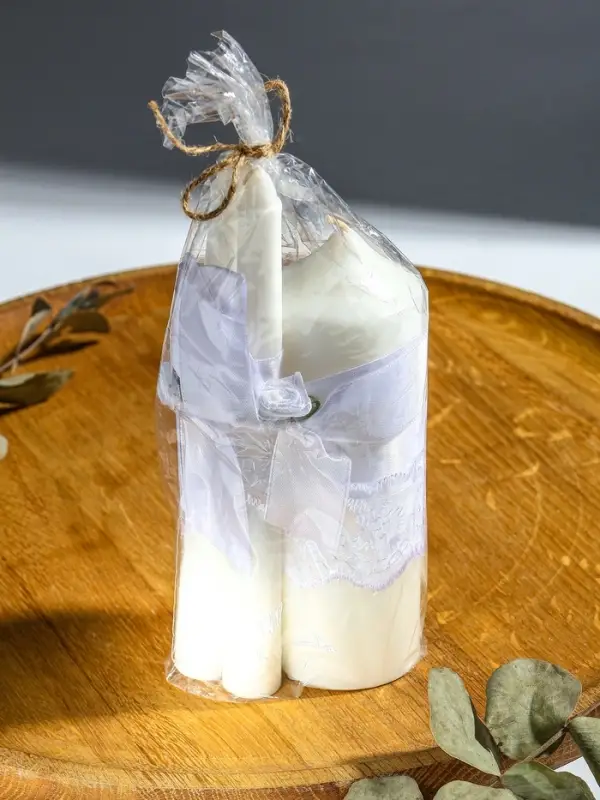 Свечи свадебные "Пышный" набор 3 шт (16 см + 2 шт по 18 см), белый