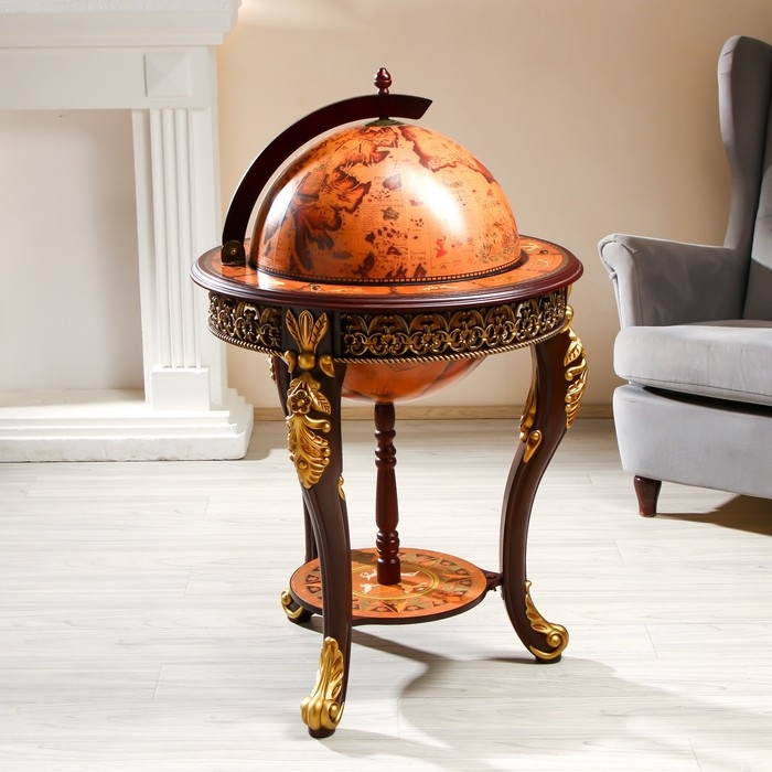 Глобус бар декоративный "Винтажная карта" узорные ножки 60,4х60,4х104 см