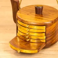 Подставка под горячее "Чайник" с золотыми вставками (набор 6 шт), 10х12х8 см,  дерево шишам