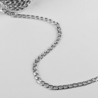 Цепочка для сумки, плоская, алюминиевая, 7,8 &times; 11,1 мм, 10 &plusmn; 0,5 м, цвет серебряный