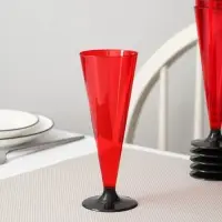 Фужер одноразовый &laquo;Конус&raquo;, 150-180 мл, 6 шт в упаковке, цвет красный с чёрной ножкой