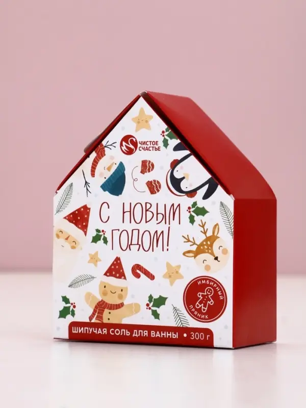Чистое счастье соль для ванны с сухой пеной "С Новым Годом", имбирный пряник, 300 гр