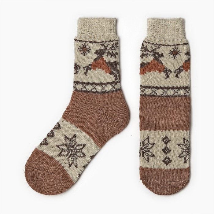 Новый год. Носки женские шерстяные, цвет коричневый/олени, размер 23 Новый год. Носки женские шерстяные, цвет коричневый/олени, размер 23