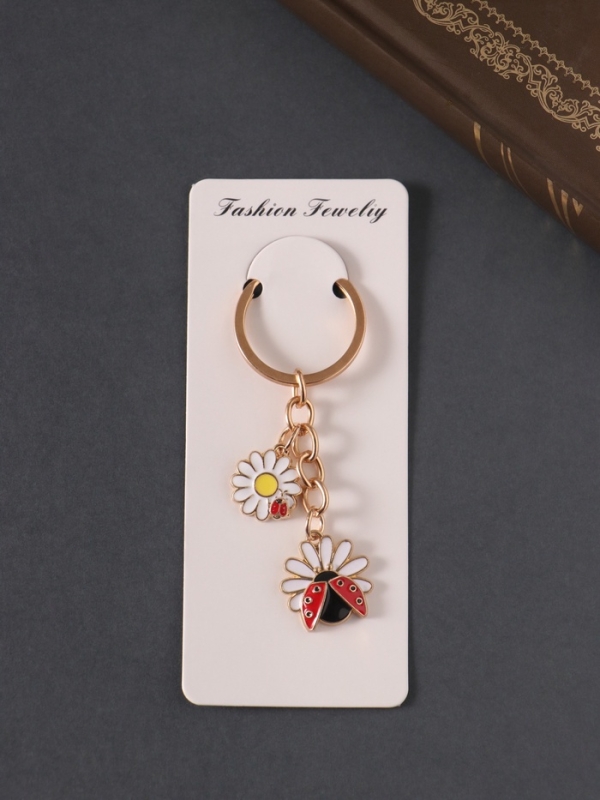 Брелок металл, эмаль "Божья коровка и ромашка" 9 см