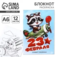 Блокнот раскраска А6, 12 л. &laquo;Енот. 23 февраля&raquo;