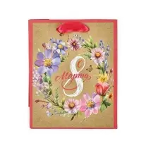 Пакет подарочный крафтовый &laquo;8 марта&raquo;, S 12 х 5.5 х 15 см