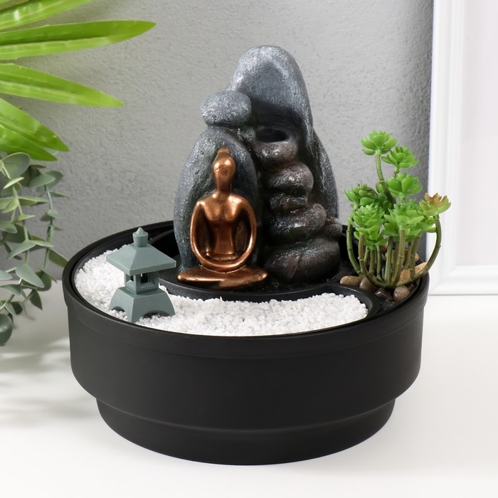 Фонтан настольный от сети, подсветка Фонтан настольный от сети, подсветка "Сад камней" 21х21х21 см
