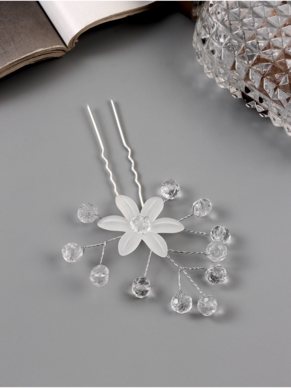 Шпилька для волос Шпилька для волос "Эмилия" цветок шарики, 9х7 см, прозрачный