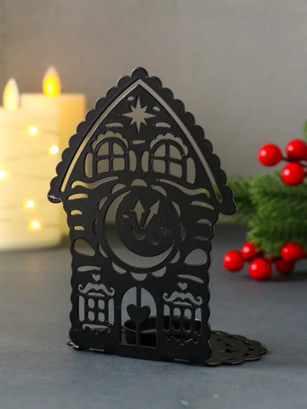 Подсвечник новогодний "Домик с часами" чёрный 6,7х10х13,5 см