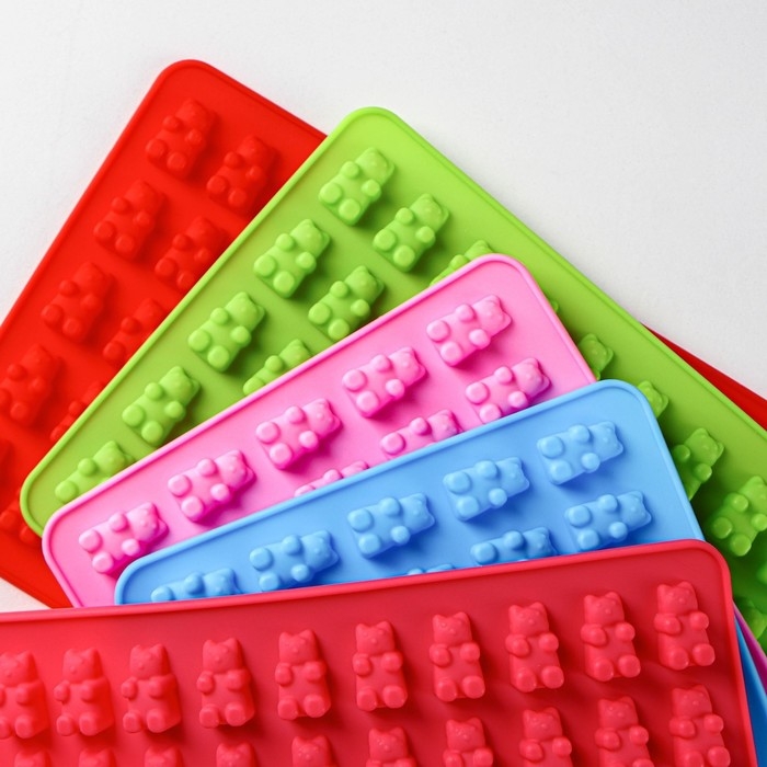 Форма для мармелада Доляна &laquo;Сладкие мишки&raquo;, силикон, 18,8&times;13,8 см, 50 ячеек (1,8&times;1,1 см), цвет МИКС