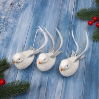 Ёлочные игрушки 3 шт. &laquo;Зимнее волшебство. Маленькая птичка&raquo; пластик, 5х11,5 см, белый