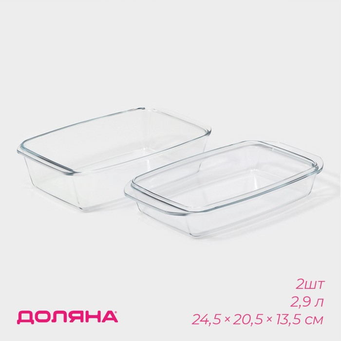 Кастрюля из жаропрочного стекла для запекания Доляна &laquo;Утятница&raquo;, 2,9 л, 24,5&times;20,5&times;13,5 см, с крышкой
