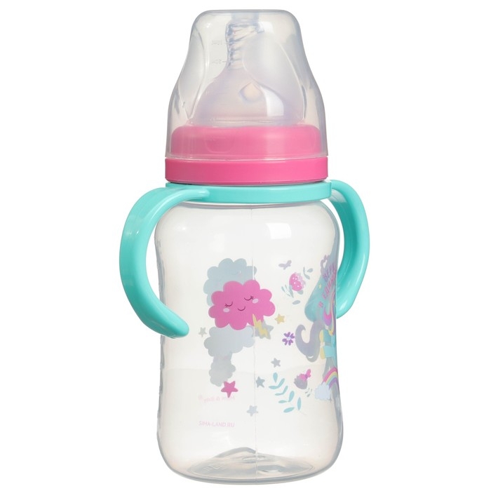 Бутылочка для кормления, широкое горло, средний поток от 3 мес., 270 мл., «Единорог», M&B Бутылочка для кормления, широкое горло, средний поток от 3 мес., 270 мл., «Единорог», M&B