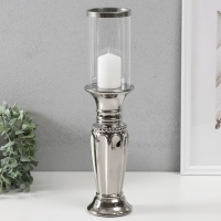 Подсвечник керамика, стекло на 1 свечу "Арте" d=7,5 см серебро 9х9х37,5 см