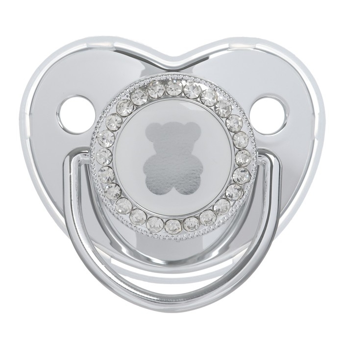 Соска - пустышка силиконовая ортодонтическая &laquo;Мишка&raquo;, от 12 мес., с колпачком, цвет серебро, стразы