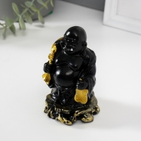 Нэцкэ полистоун "Хотей с золотым мешком и веером" чёрный 6,5х6,7х11,5 см