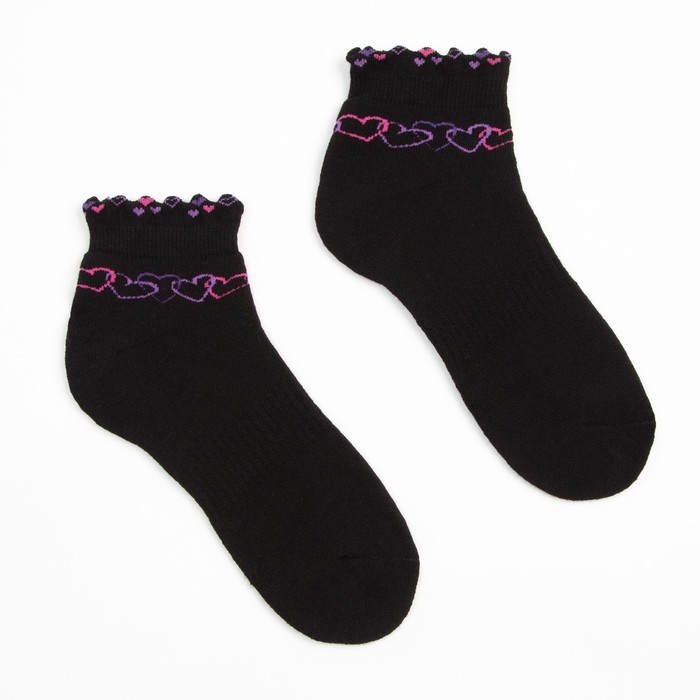 Носки женские махровые &laquo;Сердечки&raquo;, цвет чёрный, размер 23-25