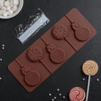 Форма для леденцов Доляна &laquo;Улыбка&raquo;, силикон, 25&times;9,5 см, 5 ячеек, с палочками, цвет МИКС