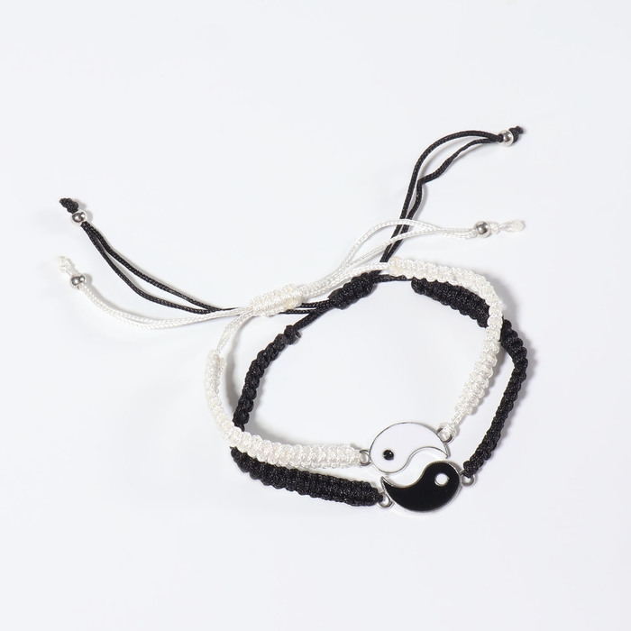 Браслеты &laquo;Неразлучники&raquo; инь-ян, толстая нить, цвет чёрно-белый
