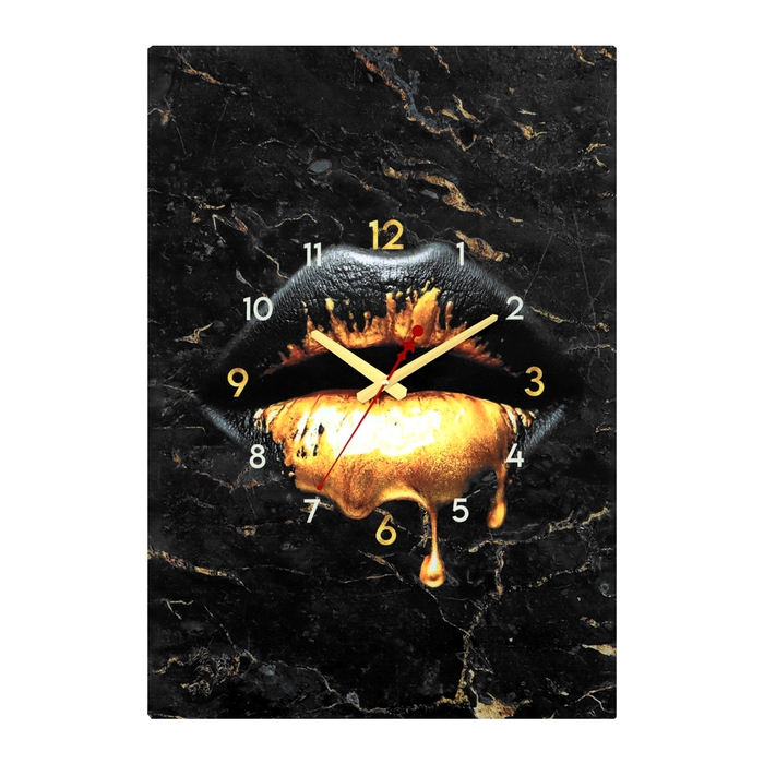 Часы-картина настенные интерьерные "Губы черное золото", бесшумные, 50 х 70 см