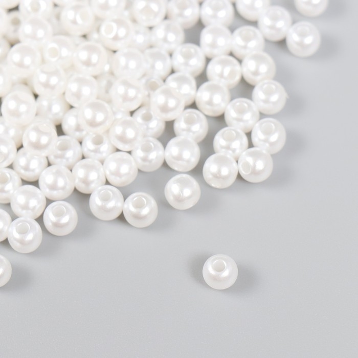 Набор бусин Набор бусин "Рукоделие" пластик, диаметр 5 мм, 25 гр, снежно-белый