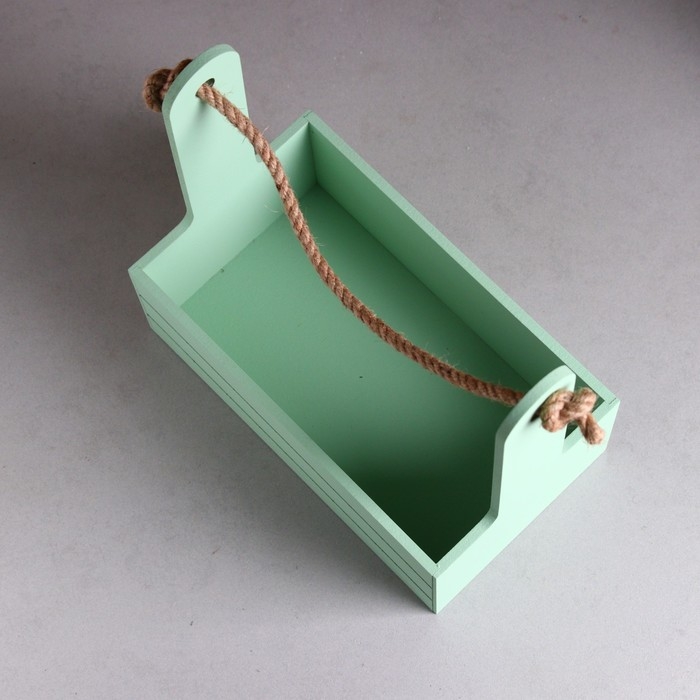 Кашпо деревянное 25.5&times;15&times;30 см "Аром", ручка канат, Оливковый