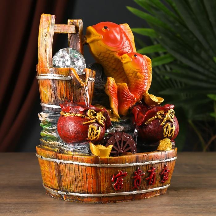 Фонтан настольный полистоун от сети Фонтан настольный полистоун от сети "Два карпа у водяной мельницы" 26х21х16 см