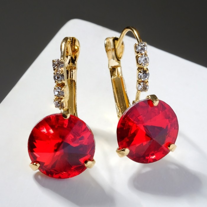 Серьги со стразами «Кристалл» яркий, цвет бело-красный в золоте Серьги со стразами «Кристалл» яркий, цвет бело-красный в золоте