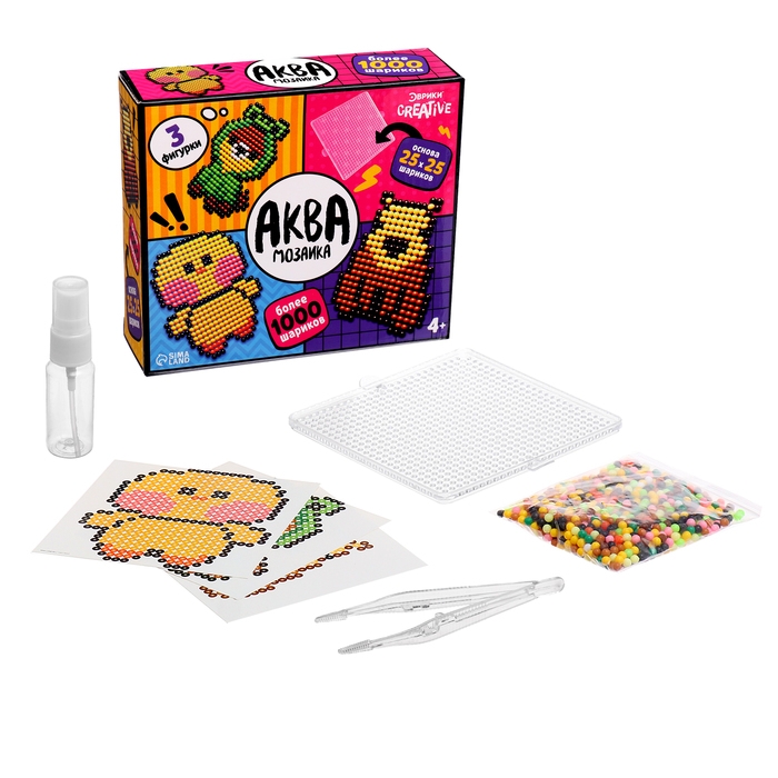 Аквамозаика &laquo;Зверята&raquo;, более 1000 шариков, 3 фигурки