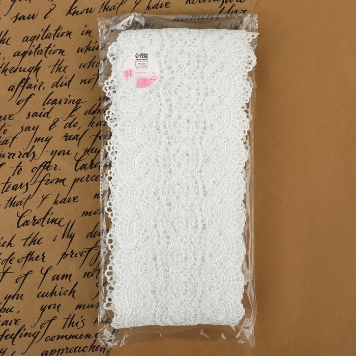 Кружево гипюровое, 105 мм &times; 6,8 &plusmn; 0,5 м, цвет белый