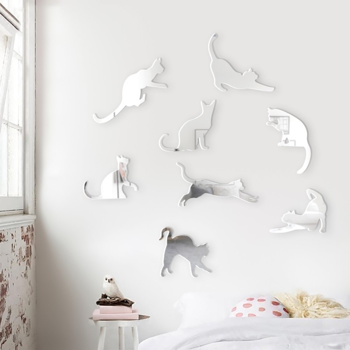 Наклейки интерьерные "Котики", зеркальные, декор на стену, набор 8 шт