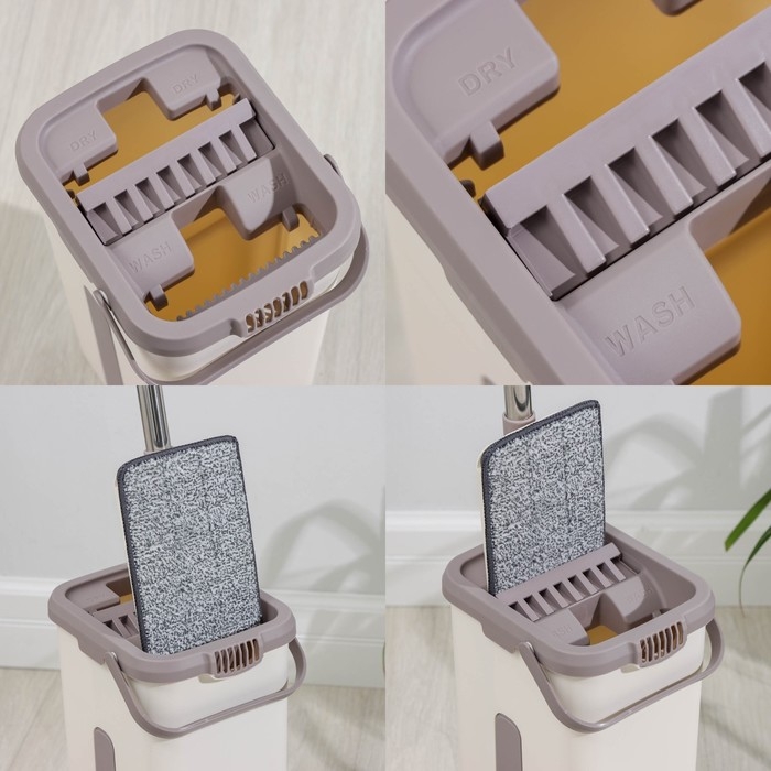 Швабра с отжимом и ведро Доляна: ведро с 2 отсеками 21&times;18&times;37, швабра 32&times;12&times;128 см, отсек= 4 л, дополнительная насадка из микрофибры