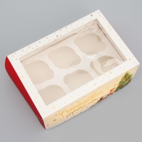 Коробка складная на 6 капкейков с окном «Счастливого Нового года», 25 х 17 х 10 см, Новый год Коробка складная на 6 капкейков с окном «Счастливого Нового года», 25 х 17 х 10 см, Новый год